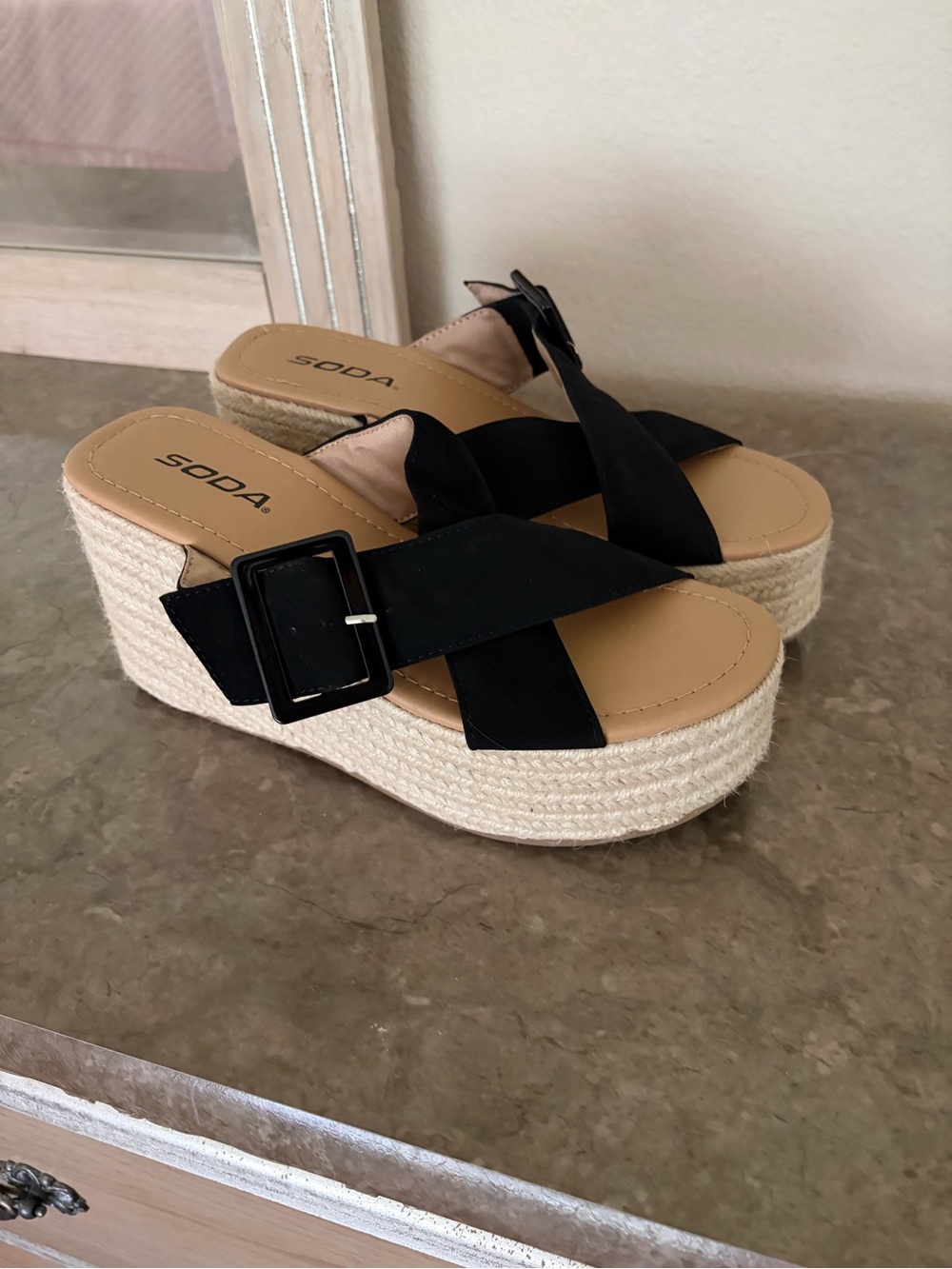 Soda Black Crisscross Espadrille Platform Sandals